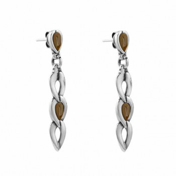 Long Silver Earrings Cognac Leaves Crystal