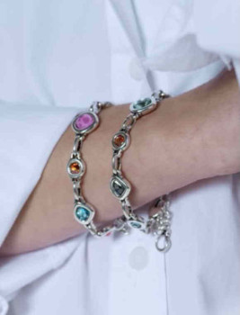 Kettenarmband Bunte Kristalle in Rosa