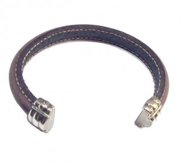 Open Brown Leather Bangle