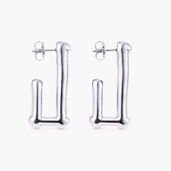 Silver Earrings Rectangle Pendant