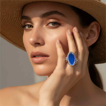 Blue Oval Silver Ring