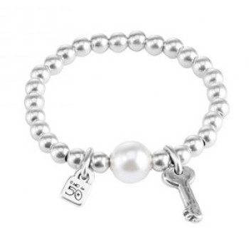 Elastisches Silberperlen Armband mit weisser Perle