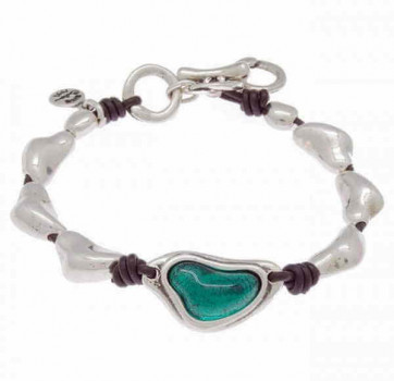 Leather bracelet turquoise heart charm