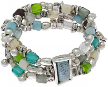 Bracelet extensible argenté perles turquoise