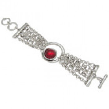Silver Chain Bracelet Cabochon Red Crystal