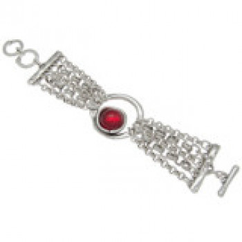 Pulsera Cadenas Cabochon Cristal Rojo