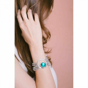 Silver Chain Bracelet Round Turquoise Crystal