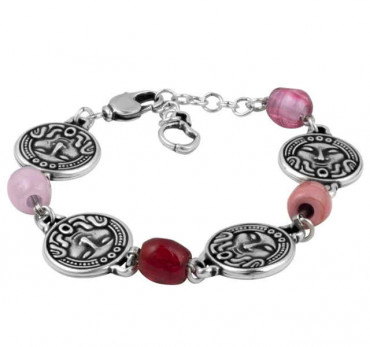 Coin bracelet coral pink crystals