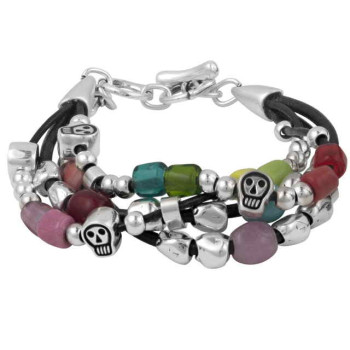 Bracelet crâne cuir cristal coloré