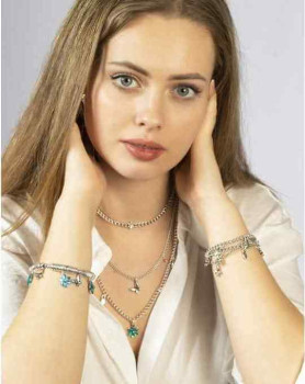 Triple Chain Bracelet Flowers Butterflies