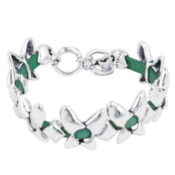 Pulsera Cuero Turquesa Mariposas Plata