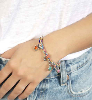 Pulsera cuero abalorios multicolor