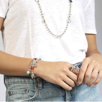 Colorful double Silver stretch bracelet