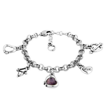 Heart Charm Bracelet Pink Crystal