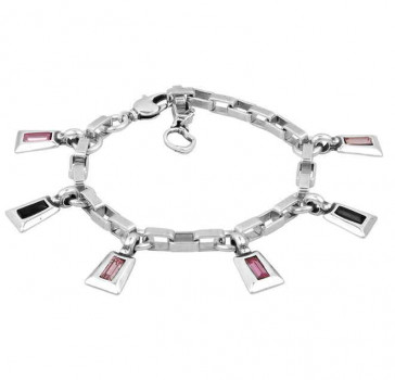 Pink Charm Silver Chain Bracelet