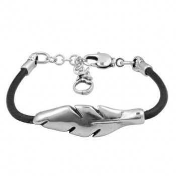 Pulsera cuero negro abalorio pluma