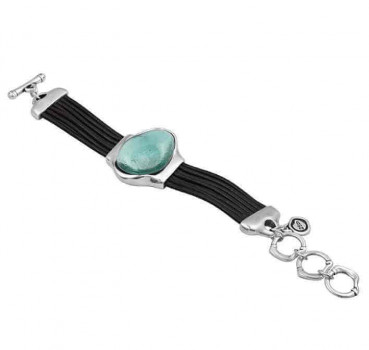 Leder Armband Blau-Gruener Kristall