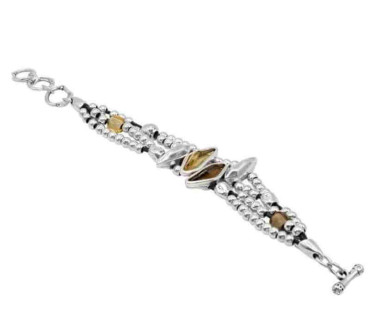 Multistrand Silver Bracelet Brownish Crystals