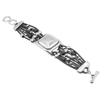 Mehrreihiges Lederarmband Viereckigem Silber Charm