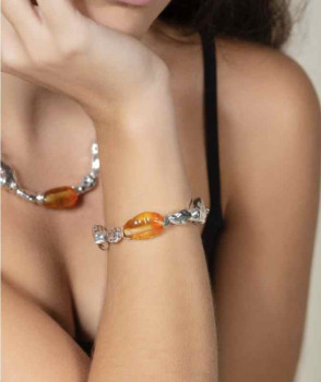 Cognac Murano silver beaded Bracelet