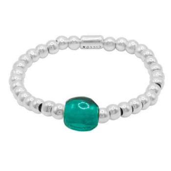 Turquoise Pearl Elastic Silver Bracelet
