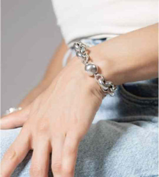 Pulsera Perlas Eslabones Plata