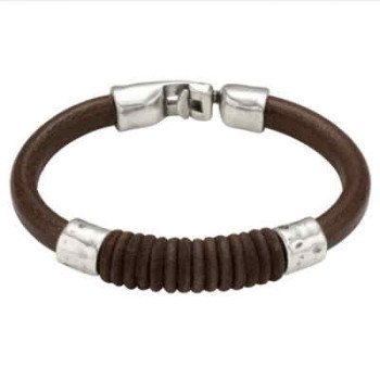 Bracelet cuir incrustation cordon coton