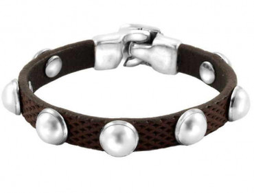 Brown Leather Bracelet Silver Rivets