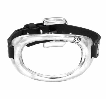 Ovales Leder Silber Manschettenarmband