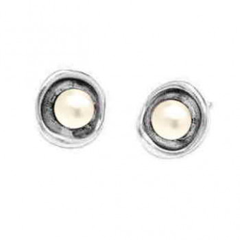 Pendientes stud redondo perla blanca