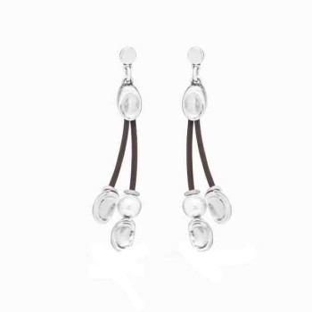 Pendientes cuero gotas y perla blanca