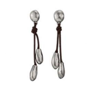 Leather Earrings Silver RainDro ps