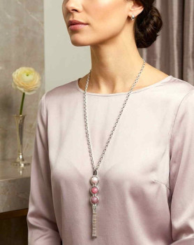 Cable Chain Necklace Pink Beads