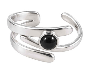 Bracelet Jonc Argent Perle Noir