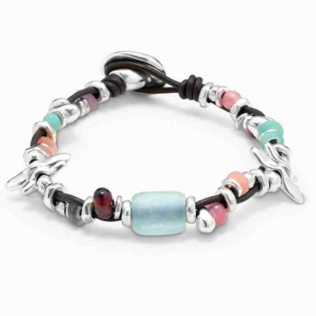 Lederarmband Libellen  Bunte Perlen