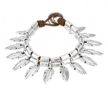 Llamativo Pulsera Charms Plata Plumas