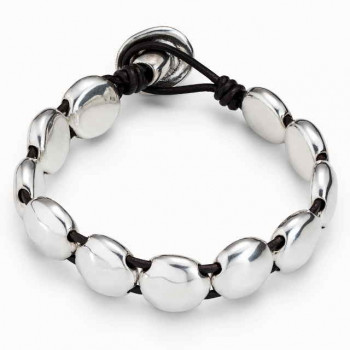 Leather bracelet with silver beads