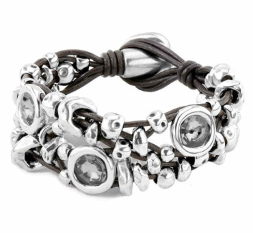 Lederarmband Drei Kristall Medaillons