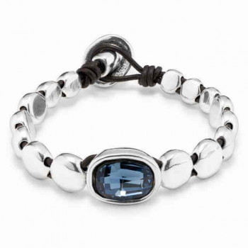 Leather bracelet denim blue crystal