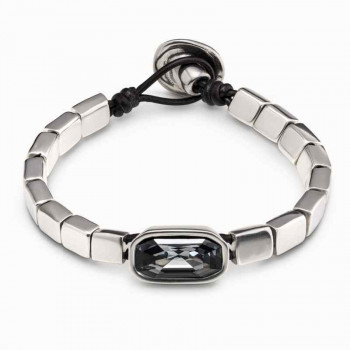 Silver Beads Bracelet Gray Crystal