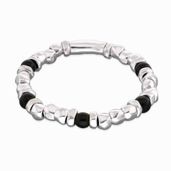 Pulsera Elástica Perlas Plata Negra