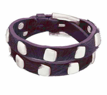 Pulsera Cuero Pelo Rmaches Cuadrados