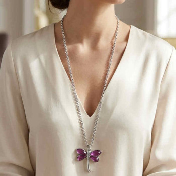 Collar largo de libélula morada