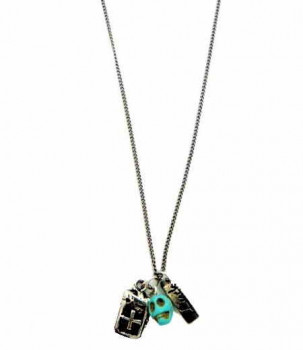 Necklace gold plated turquoise skull