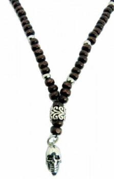 Skull Pendant Brown Beads Wood