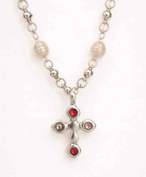 Cross Pendant Necklace White Pearls