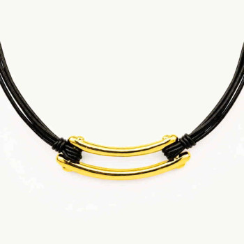 Collier Cuir Lien Rectangulaire d’or