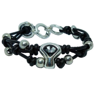 Leather Bracelet Grey Swarovski Crystal