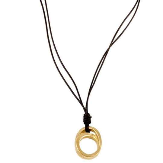 Gold Hoop Pendant, Leather Necklace