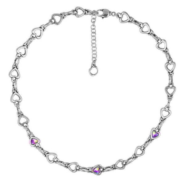 Collier cristaux coeur transparent